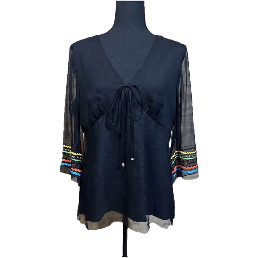 Spenser Jeremy Womens Silk Y2K Babydoll Fairy Top Size L Black Whimsygoth Sheer